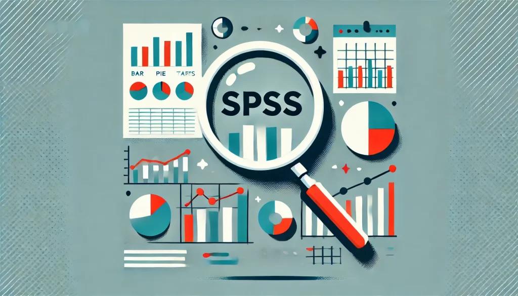 DALL·E 2024 07 10 10.07.02 An illustration similar to an SPSS theme featuring charts graphs and a magnifying glass using the primary colors of white dark teal light teal